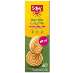 Συσκευασία Schär Vanilla Creams Sugar Free 115g - μπισκοτα χωρις ζαχαρη με κρέμα βανίλιας