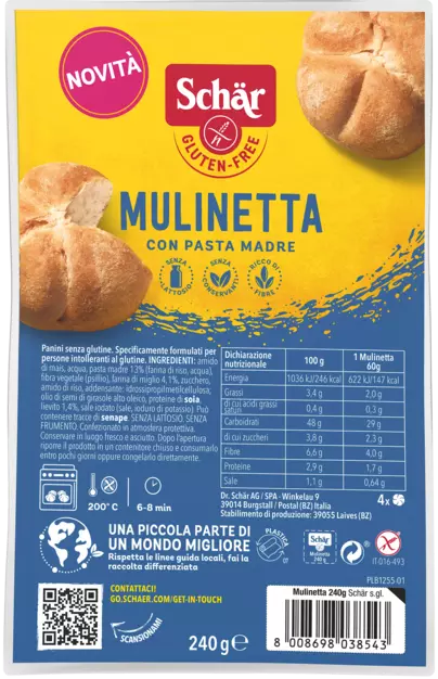 Ψωμί για Σάντουιτς Mulinetta Schar Χωρίς Γλουτένη Www.celiacshop.gr