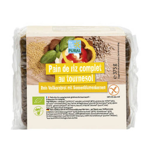 Bio Ψωμί Ρυζιού Ολικής με Ηλιόσπορους Pural Χωρίς Γλουτένη Www.celiacshop.gr