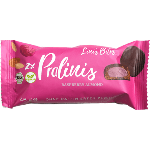 Βιολογικές μπουκιές πραλίνας αμυγδάλου Lini's Bites με σμέουρα χωρίς γλουτένη