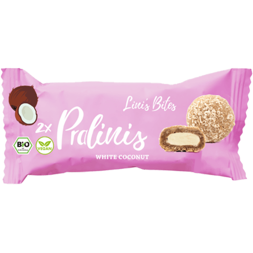 Βιολογικές μπουκιές πραλίνας Lini's Bites με λευκή σοκολάτα καρύδας χωρίς γλουτένη