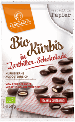 Σπόροι Κολοκύθας με επικάλυψη Μαύρης Σοκολάτας Landgarten Χωρίς Γλουτένη